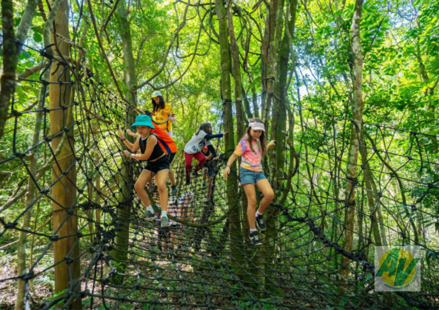 Vista aérea do Acampamento VIPS cercado por mata nativa em Salto de Pirapora